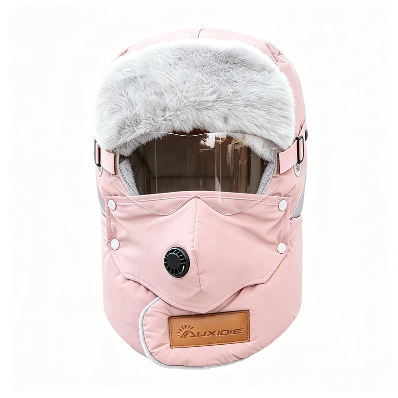 Unisex Fleece-Lined Outdoor Biking Hat with Goggles, Casual Style, Thick Inner Lining, Full Face Coverage, Warm Winter Sports Accessory (QXM)