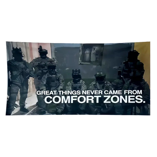 "No Comfort Zones" Motivational Durable Tapestry - Home Decor Item, Hanging Wall Art, College Flag Banner, Room Decor, Living Room Display, Outdoors Use Accessory