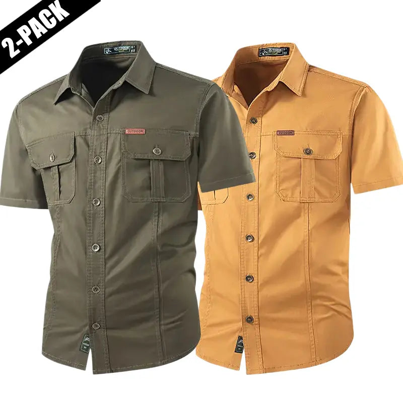 2-pack: summer outdoor casual short-sleeve work shirt with multiple pockets, lightweight design