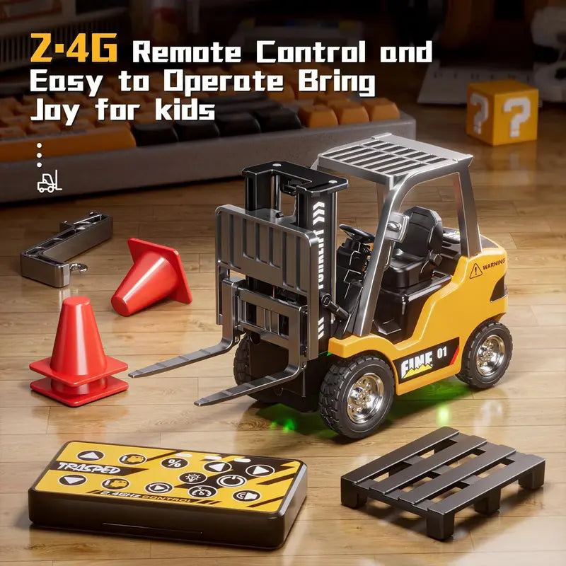 1/64 Mini RC Forklift Toy with Lights, Sounds and Lifting Hook