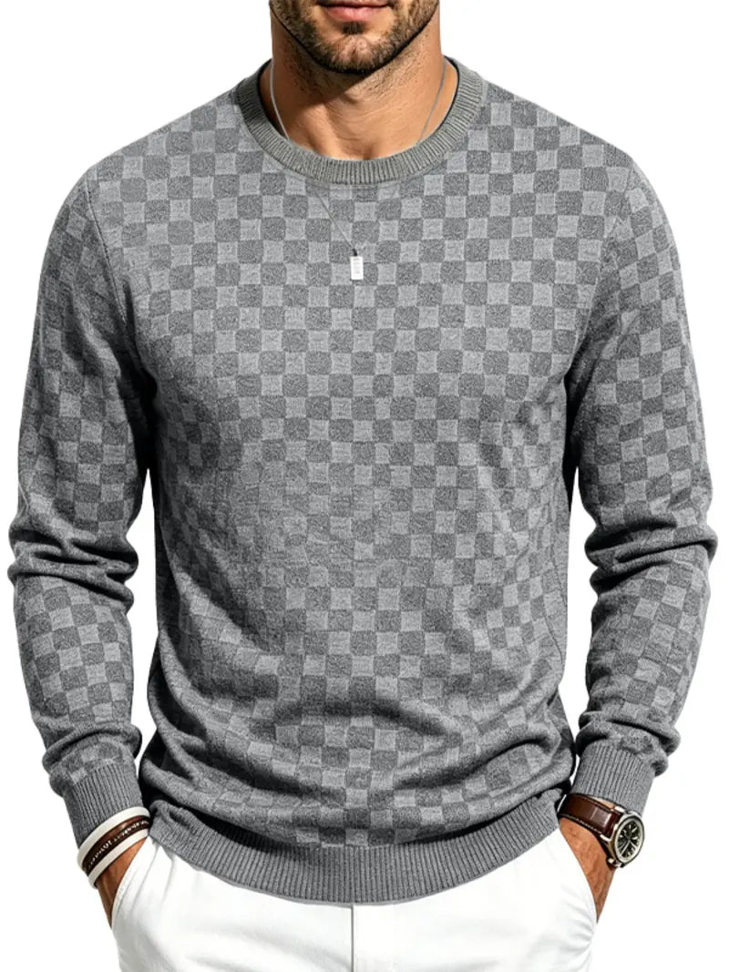 4-Pack Men's Plaid Knit Sweatshirts, Textured Grid Pattern Long Sleeve, Soft Lightweight Casual Top, Ideal for Fall Winter Streetwear