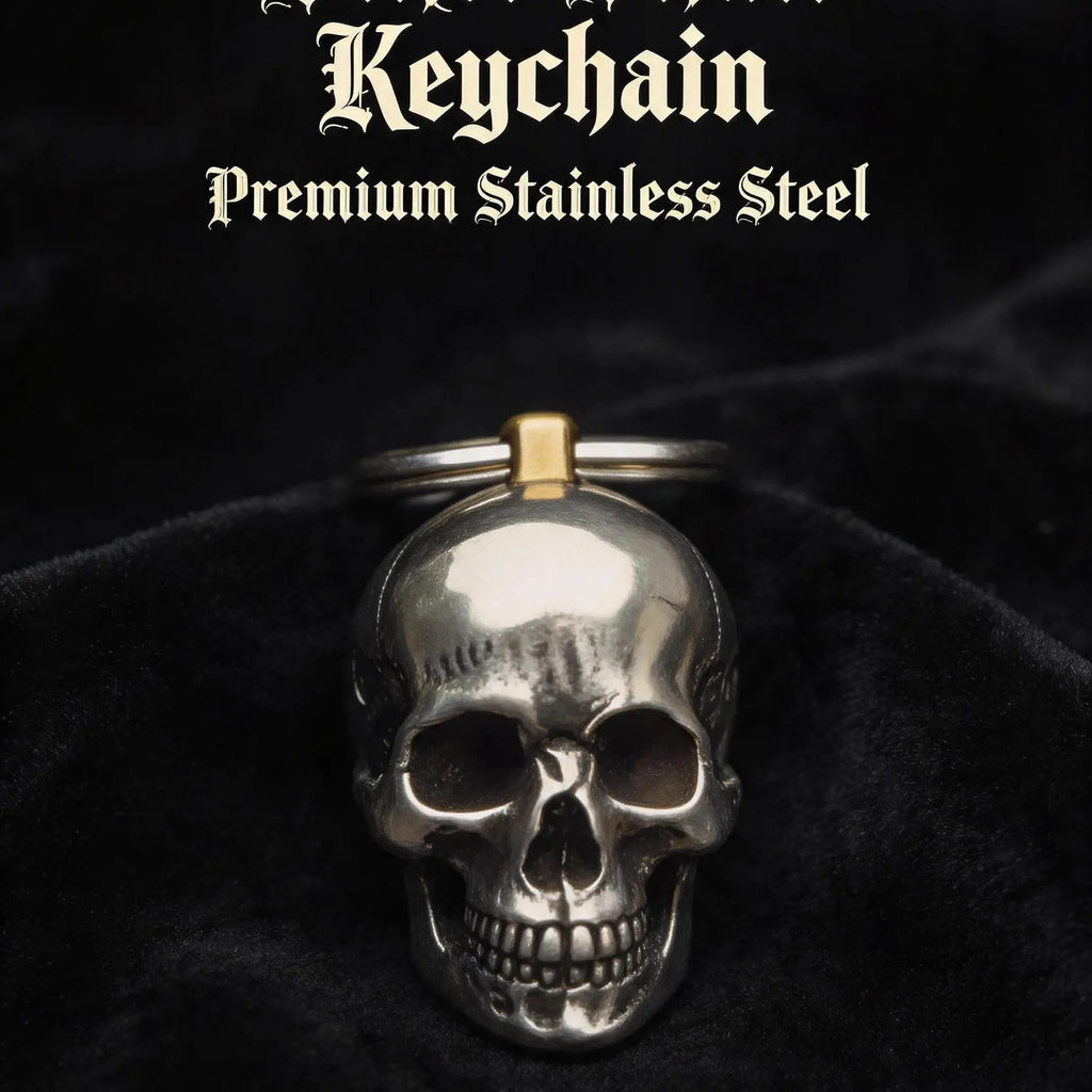 3D Skull Stainless Steel Keychain for Men, Gothic Punk Metal Charm, Cool EDC Gift for Bikers