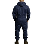 Men’s Hooded Cargo Jumpsuit for Men, Multi-Pocket Zip Front Workwear Coveralls, Relaxed Fit Long Sleeve Utility One Piece Outfit, Outdoor Work Hiking Camping Travel Streetwear Casual Overall with Elastic Cuffs and Drawstring Hood