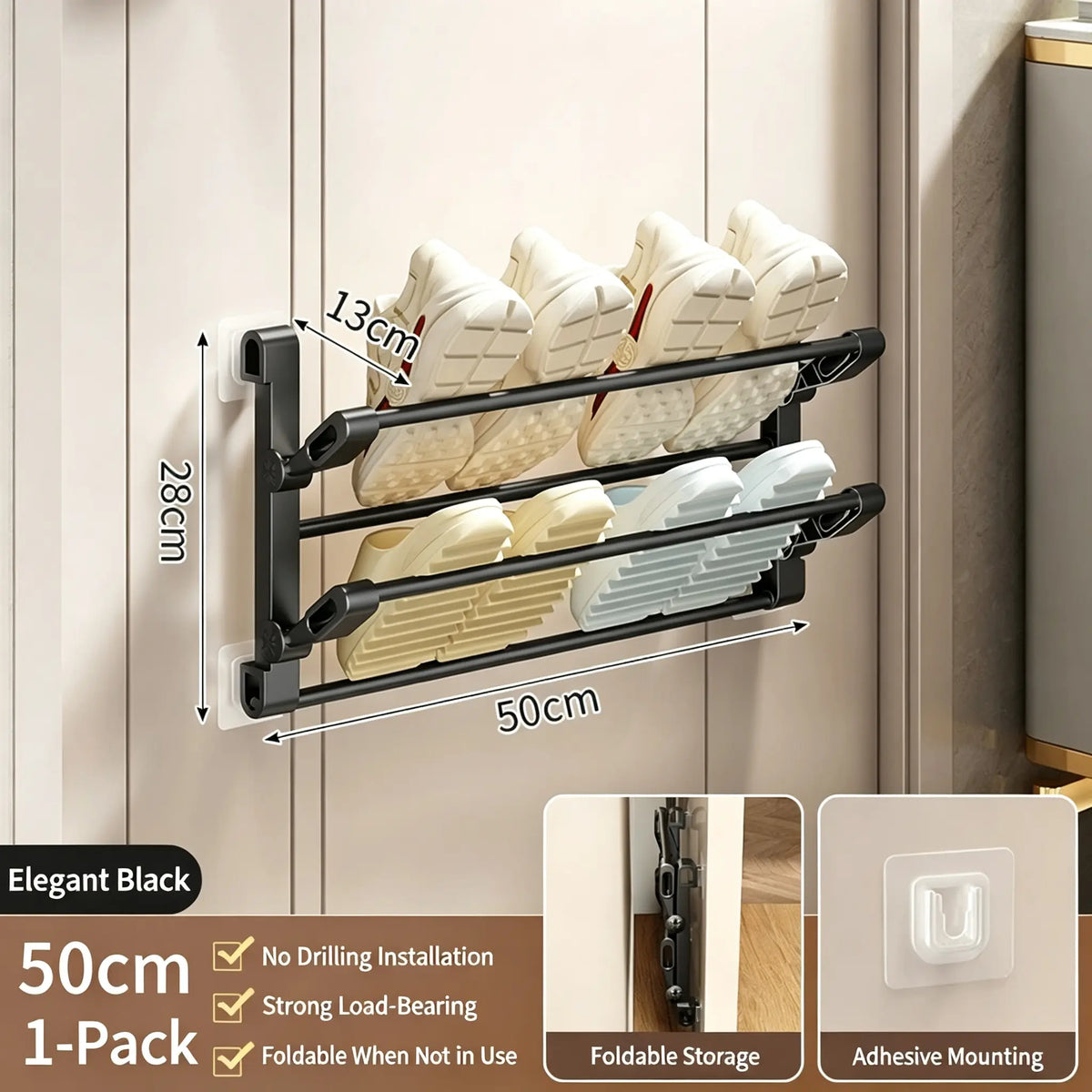 Foldable Wall-Mounted Shoe Rack, Space-Saving Plastic & Steel Hanging Slipper Holder, Compact Shoe Storage Organizer for Bathroom, Entryway, Closet, Bedroom, Door & RV