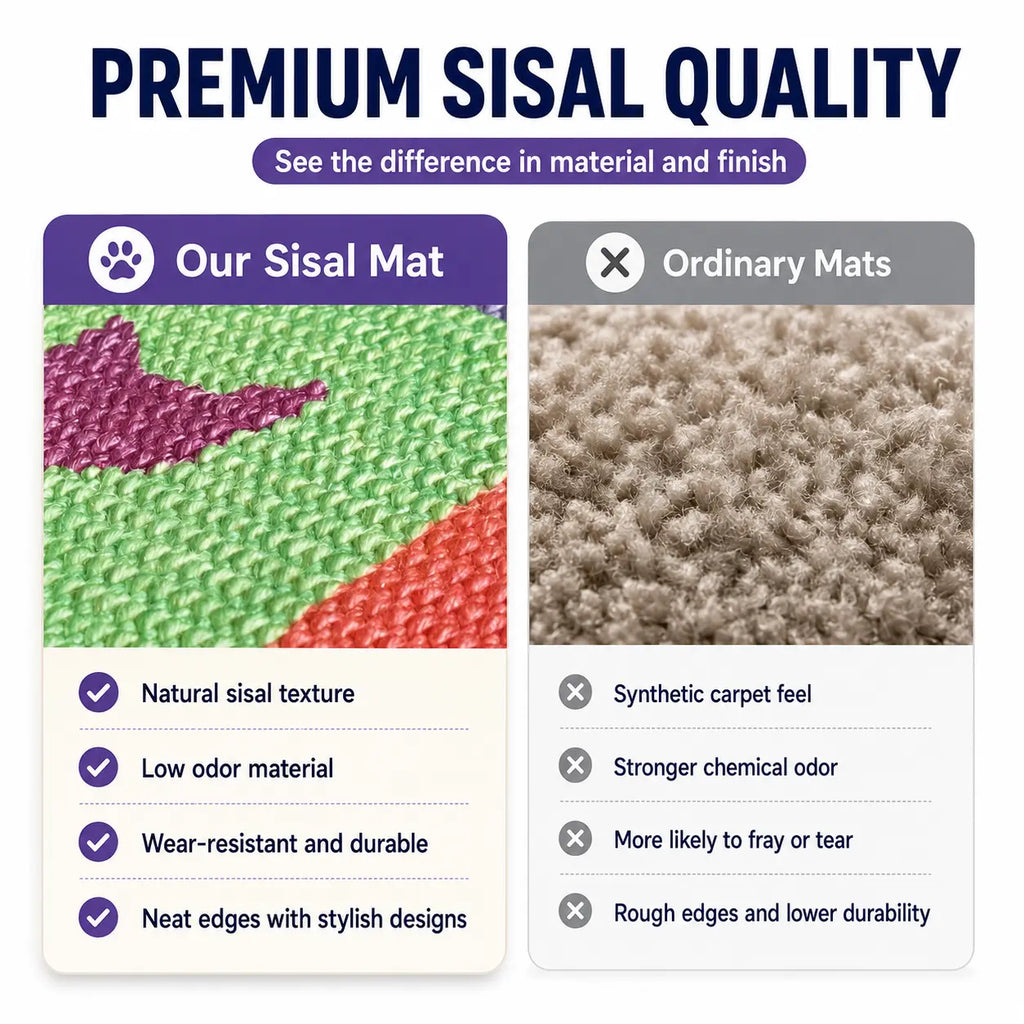 Premium Natural Sisal Cat Scratcher Mat - Indoor Cats Vertical Scratcher, Wall-Mounted Self-Adhesive Pad with Hanging Toy, Furniture Protector for Sofa, Door, Natural Sisal Scratcher