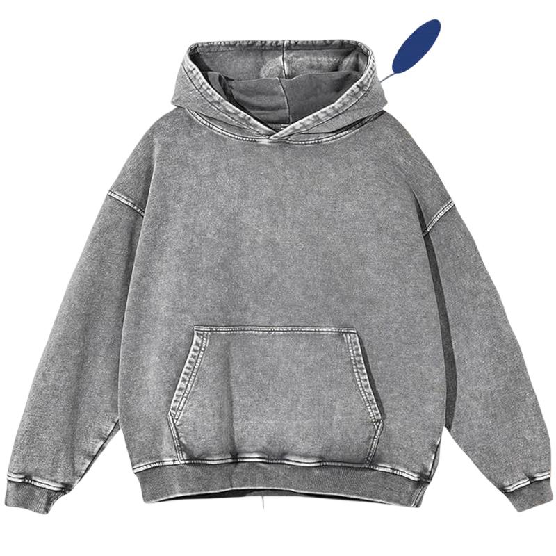 Men’s heavyweight acid-wash pure cotton hooded sweatshirt; women’s and men’s same style, suitable for autumn and winter wear.,clothes for back to school,first day of school outfits