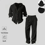 2-Piece Set Men's lightweight Trendy Hooded，Made From Soft Linen，Casual Vacation Style, Loose Fit Breathable Fabric,Long Hoodie & Wide-Leg Pants, Summer Wear outdoorfun Sweatshirt Clothes Fashion Trouser