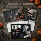 2027 Whimsical Cat Wall Calendar with Funny Horror Movie Villains and 12 Monthly Art Prints