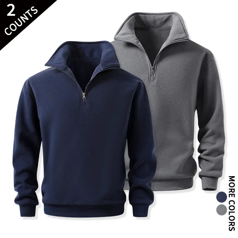 Men's 2-Pack Quarter-Zip Cozy Sweatshirts - Classic Stand Collar Long-Sleeve Mens Clothing, Outdoor Daily Fitness Wear, Guys Anniversary & Boyfriend Birthday Gift
