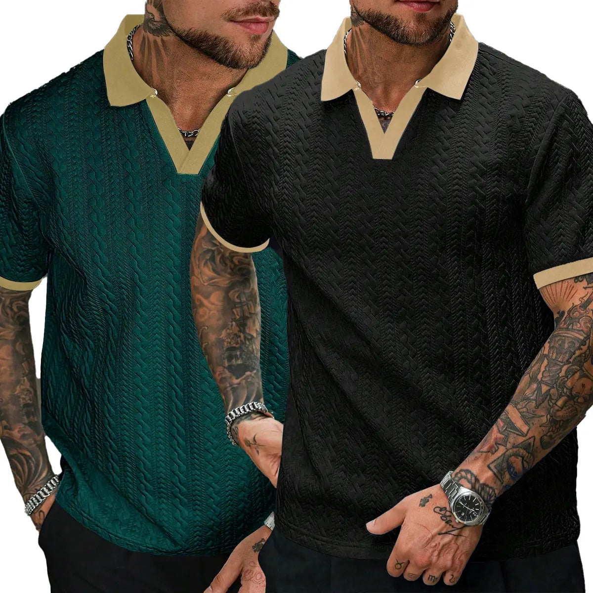 CasualCool Men's Old Money Contrast Knit Short-Sleeve Polo Shirt (Cream)