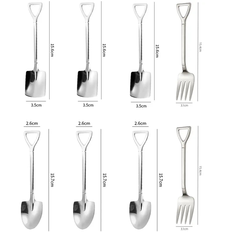 Retro Stainless Steel Spoons Set - 6/8PCS Square & Pointed Cutlery, 6PCS Silver Dessert Flatware with Serving Forks, Quirky Shape Sparks Smiles, Ice Cream Scoops, Tableware for Home Kitchen, Party Gifts, Bowl Spoon