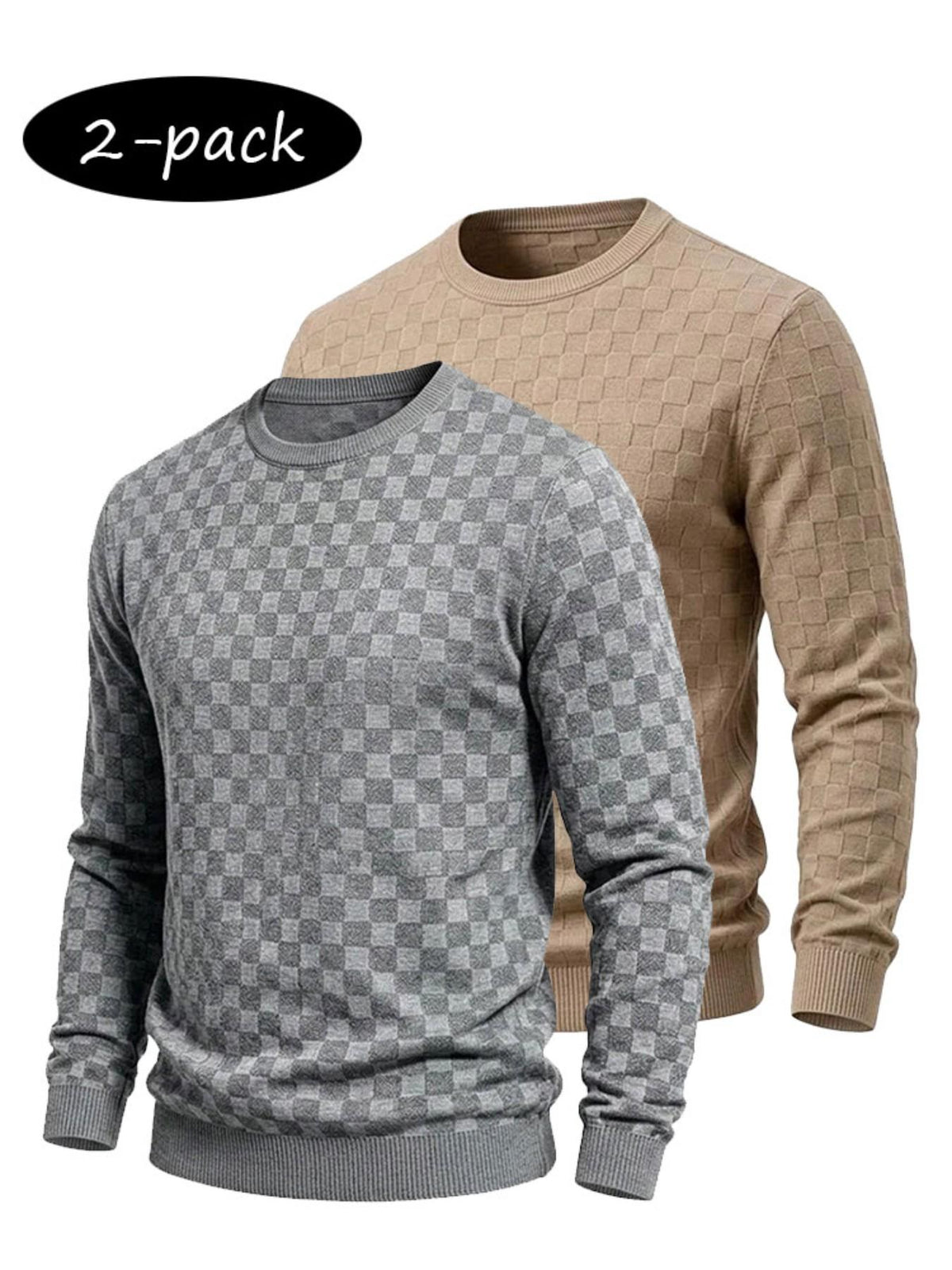 4-Pack Men's Plaid Knit Sweatshirts, Textured Grid Pattern Long Sleeve, Soft Lightweight Casual Top, Ideal for Fall Winter Streetwear