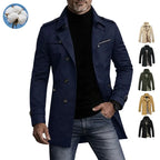 Men’s Elegant Plain Long Pea Coat - Single-Breasted, Turn-Down Collar, Slim Fit Casual Outdoor Jacket, Mens Tops Outerwear for Office, Everyday Wear