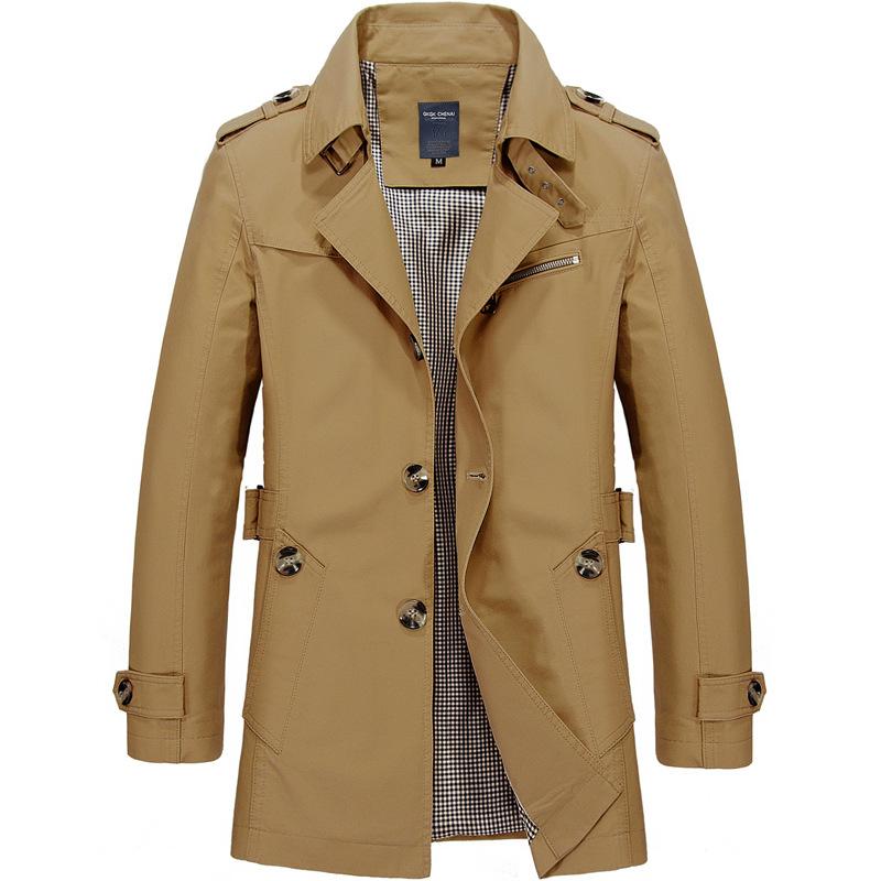 Men’s Elegant Plain Long Pea Coat - Single-Breasted, Turn-Down Collar, Slim Fit Casual Outdoor Jacket, Mens Tops Outerwear for Office, Everyday Wear