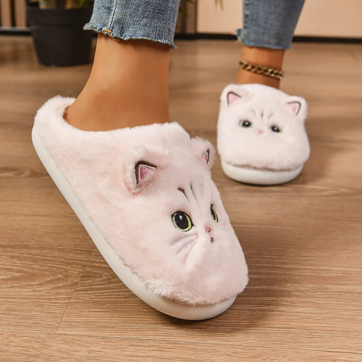 Women's & Men's Cat Theme Faux Fur Fuzzy Fashion Slippers - Winter Warm Cozy House Fur Slides