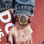OLEVS Men's Chronograph Watch with Leather Strap, Luminous Hands and Gold Case for Daily Wear