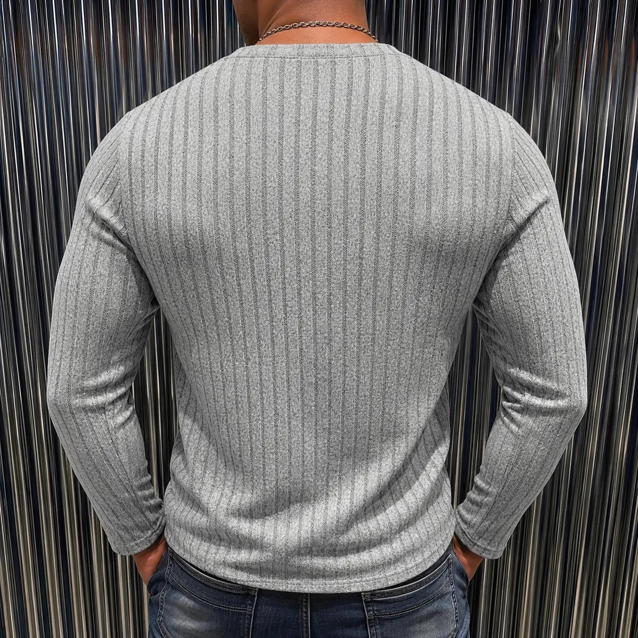Men’s Ribbed Henley Long Sleeve Shirt Slim Fit Stretch Casual Knit Pullover for Men Soft Breathable Fashion Tee