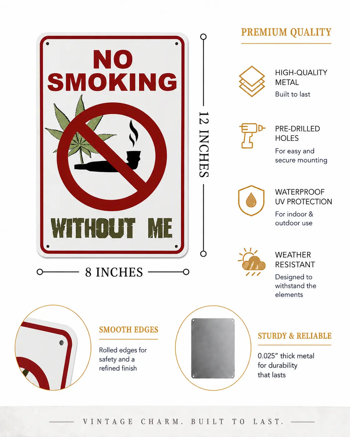 Funny Weed Art Metal Wall Decor Sign - "No Smoking Without Me"