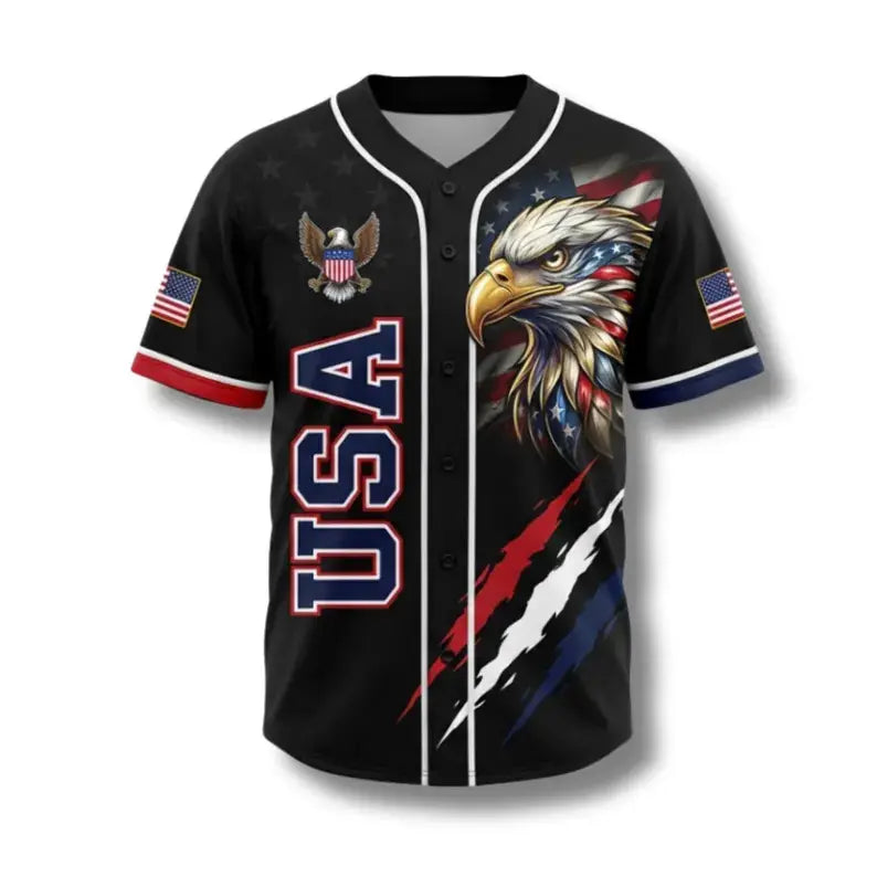 USA Eagle All Over Print Baseball Jersey, Patriotic Button Up Shirt, USA 250 Years Baseball Jersey, 1776–2026 Semiquincentennial Patriotic Jersey