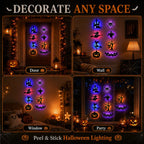 Halloween LED Silhouette Wall Light Stickers, Battery Powered Peel & Stick Decor Lights, No Drill PET Waterproof Wall Decor, Spooky Ghost Pumpkin Witch Bat Castle Spider Tree Ornaments for Home Window Door Party, 9/18/27 Pack Available