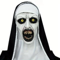 Funky Nun Latex Mask for Halloween - Creepy Horror Costume Accessory with Yellow Eyes & Distorted Teeth for Halloween & Cosplay