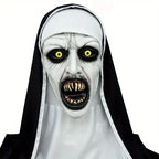 Funky Nun Latex Mask for Halloween - Creepy Horror Costume Accessory with Yellow Eyes & Distorted Teeth for Halloween & Cosplay