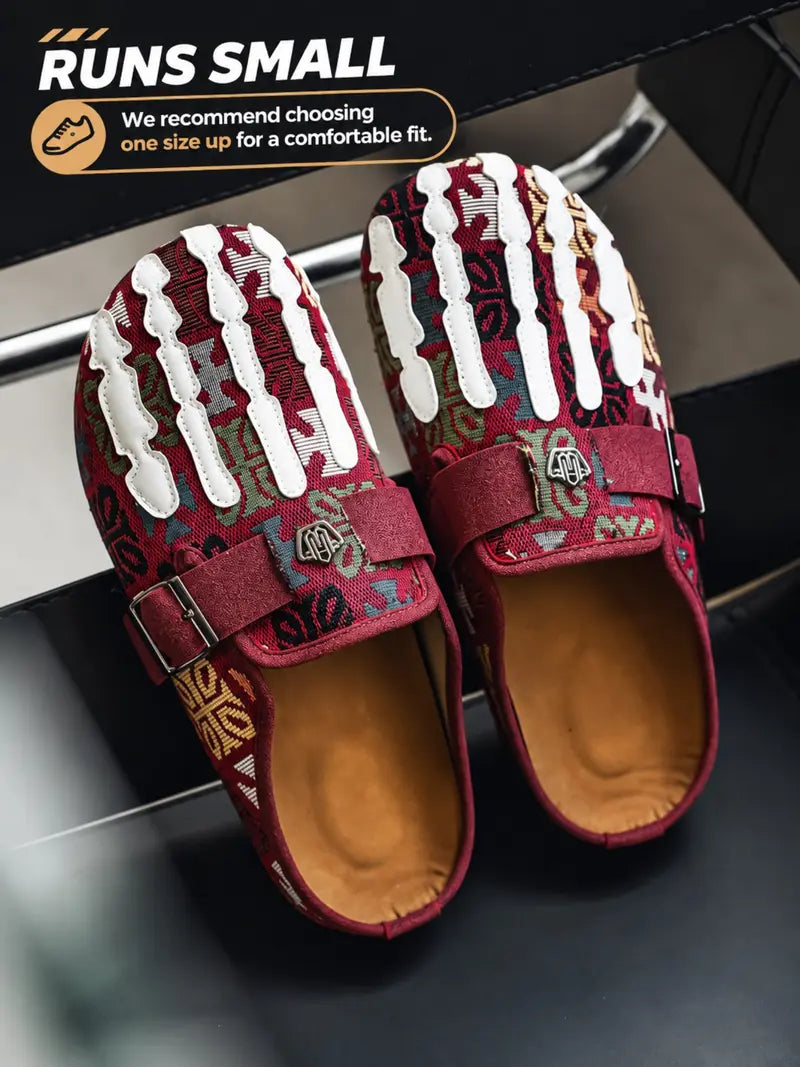Men's Bohemian Print Mules, Mule Slides, Comfortable Slip-On Sandals, Adjustable Buckle, Soft Insole, Ideal for Daily Wear, Casual Footwear
