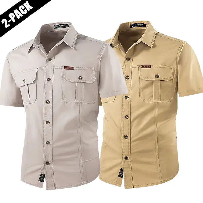 2-pack: summer outdoor casual short-sleeve work shirt with multiple pockets, lightweight design
