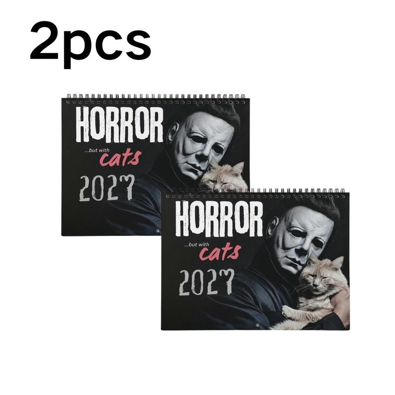 2027 Whimsical Cat Wall Calendar with Funny Horror Movie Villains and 12 Monthly Art Prints