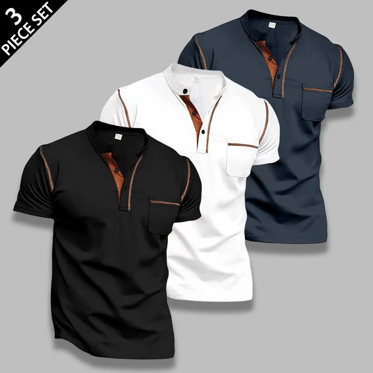 Men's 4-Pack Slim Fit Short Sleeve Henley T-Shirts with Chest Pocket