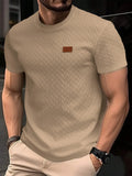 Men's Casual Textured Fabric Short Sleeve Fitted T-Shirt, Ribbed Round Neck Top, Summer Solid Color Plain Fashion Streetwear Men's Clothing, Menswear