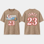 Unisex Vintage Basketball Graphic T-Shirt, Oversized Washed Tee with Number 23, Retro Sports Streetwear Shirt