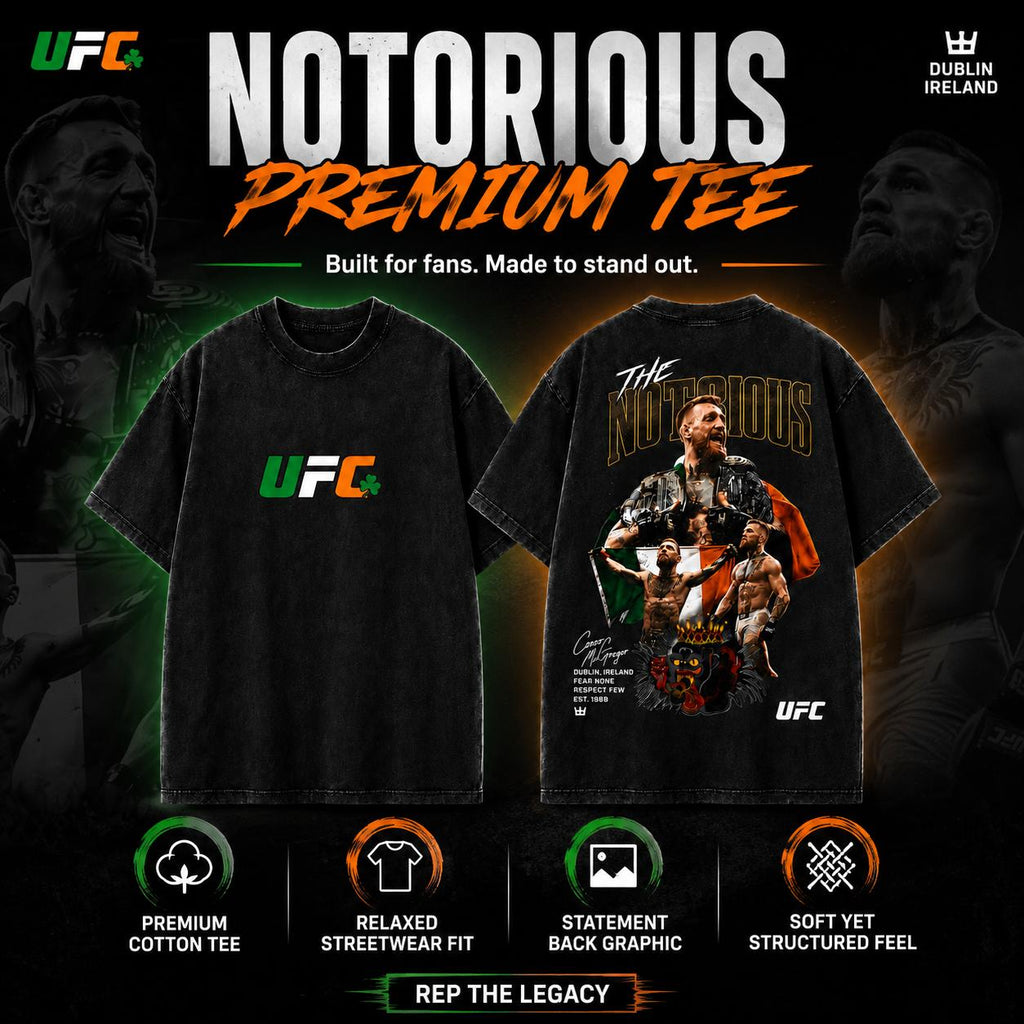 Men's UFC 329 Black Conor McGregor T-Shirt, The Notorious UFC Graphic Tee, UFC MMA Shirt, Gift for Fighters, Sports Apparel,Regular,Grunge