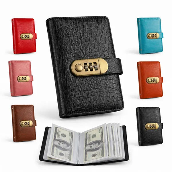 100-Transparent-Pocket Currency Collectors Album, Top-Grade PU Leather, Password Lock, Durable Material, Secure Protection, Large Capacity Storage, High Clarity Transparent Sleeves, Banknote Binder, Gift-Ready Office Accounting Supplies for Gift Use, 100