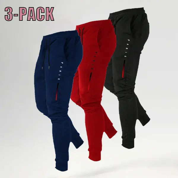 Men's 3 Pack Jogger Set  All Season Outdoor Uncuffed Streetwear, Soft Breathable Machine Washable Non-Transparent Print Multi-Pack Athleisure Pants (Black, Gray, Navy), Non-Transparent Men's Pants