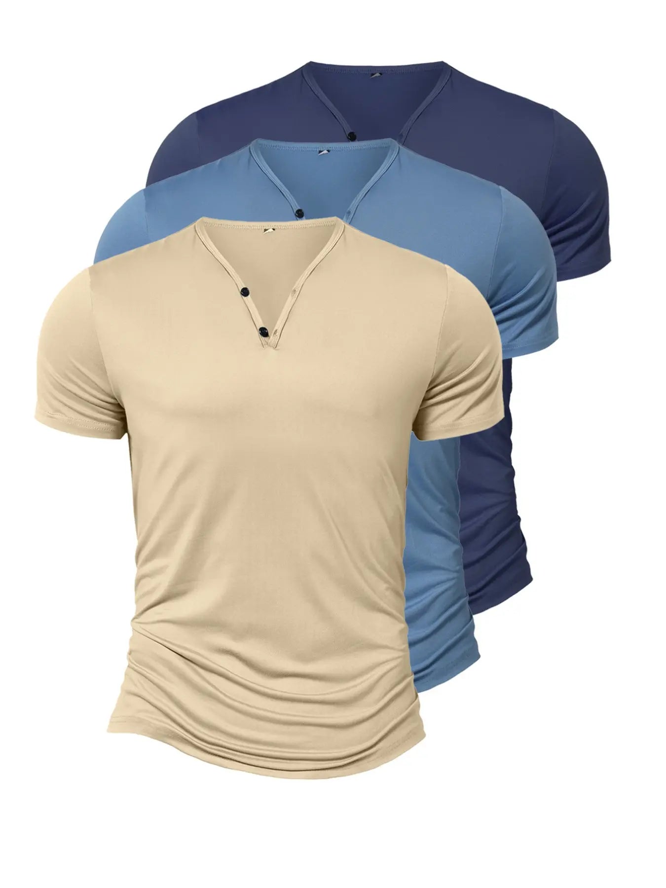 Men's 3-Pack Slim Fit V-Neck Henley T-Shirt: Lightweight Breathable Sport Short Sleeve