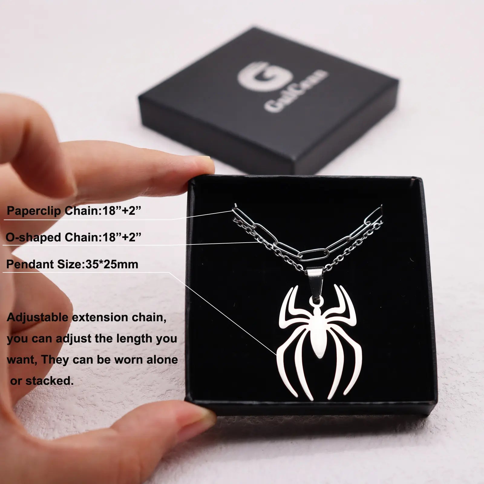 Spider Necklace For Men Women Titanium Stainless Steel Gold Silver Black Cuban Chain Paperclip Chain Lightweight Trendy Cool Goth Spider Pendant Necklace For Teen Halloween Non Tarnish Jewelry y2k Stylish Unique Accessories Birthday Gifts With Gift Box
