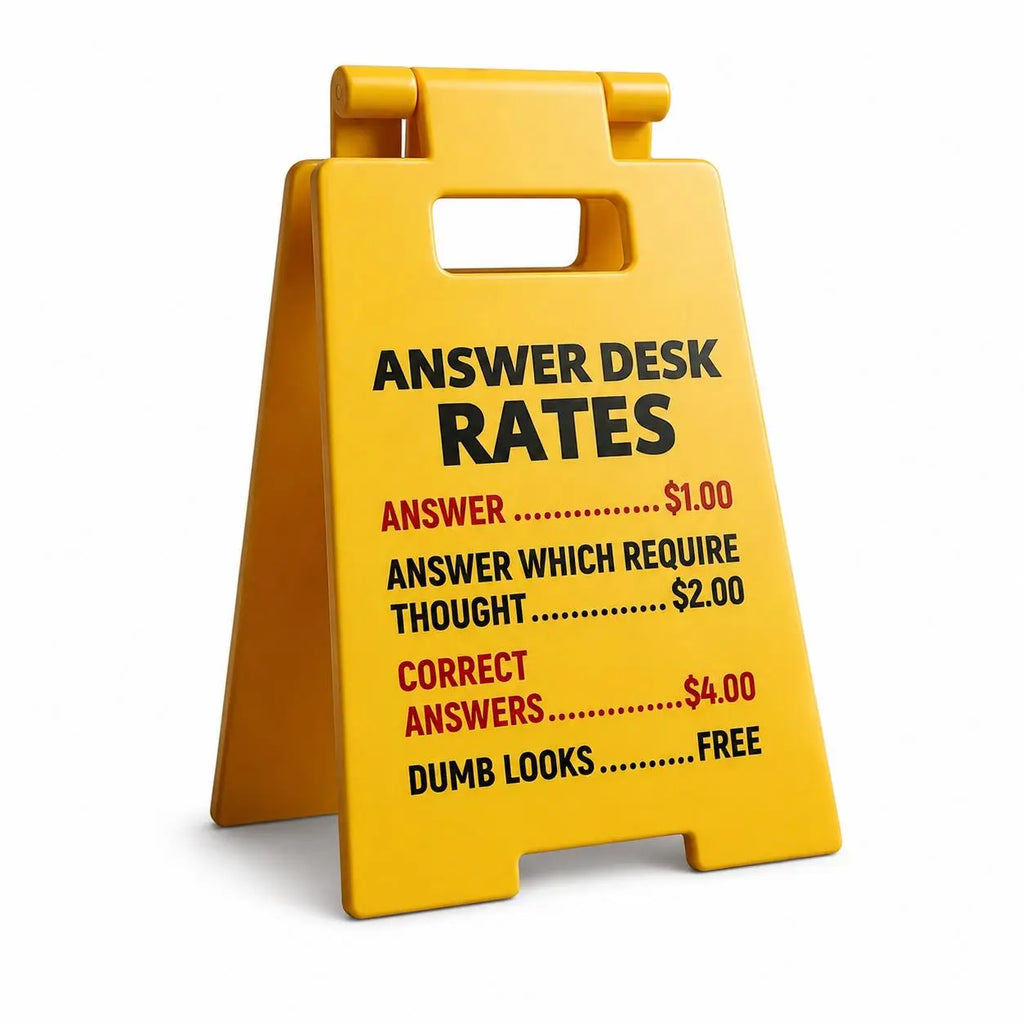 Funny Office A-Frame Sign "Answer Desk Rates" (Humorous Desk Decor & Gag Gift)