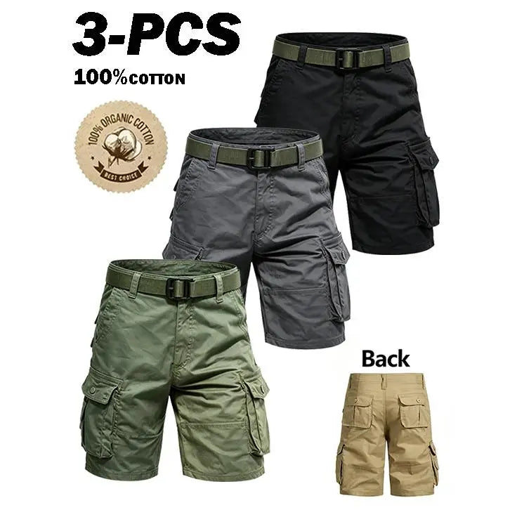 3-pack men’s cargo pants, tactical men’s shorts, men’s shorts with multifunctional pockets, suitable for golf and outdoor activities, men’s hiking shorts, wear-resistant, wrinkle-resistant, breathable shorts