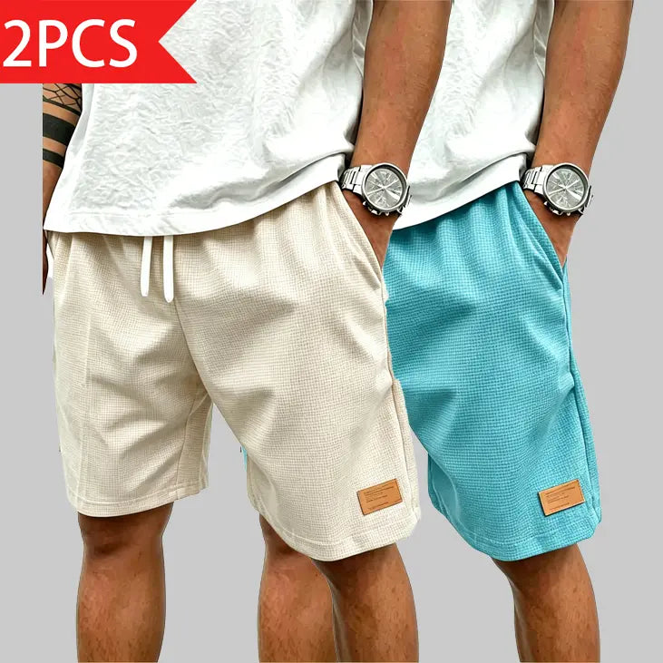 Men's Casual Waffle Athletic Shorts with Drawstring (Loose Fit/Breathable)