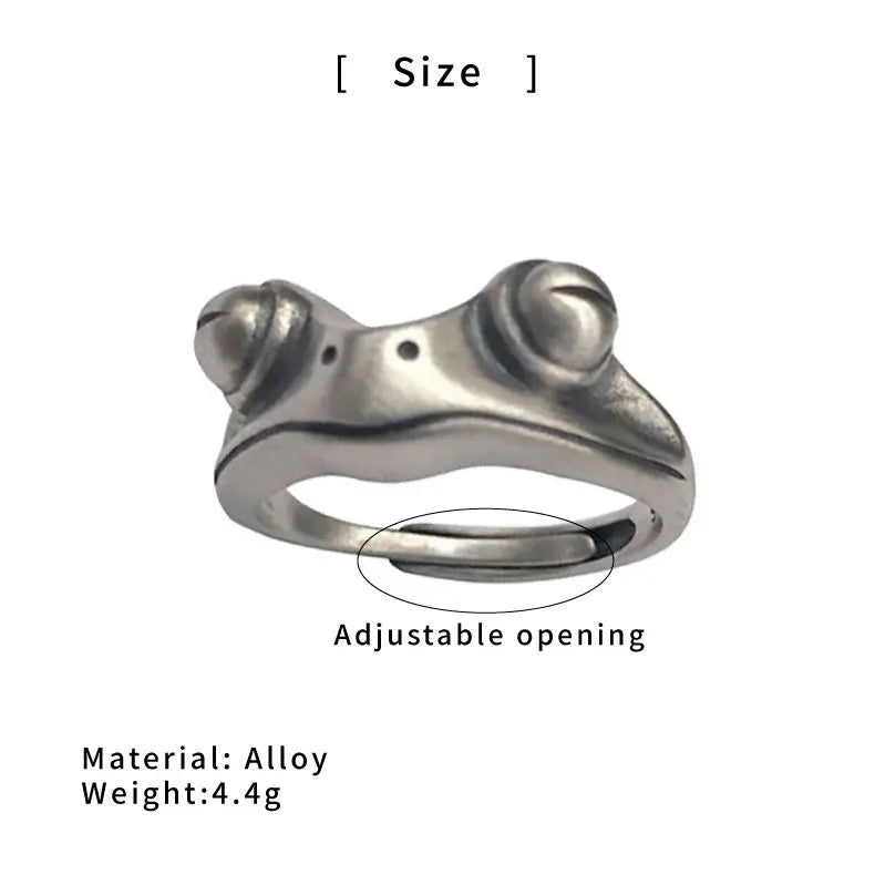 GGIRL Personalized Stainless Steel Vintage Frog Ring Cute Little Frog Ring Adjustable Opening for Men and Women,Unique Couple Ring, Quirky Movable Tongue Frog Design, Creative Novelty Statement Ring, Ideal Gift for Friends on Birthday Daily Halloween