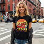 Cotton Jesus Has Your Back Jiu Jitsu Retro Christian Men Women Kids T-Shirt