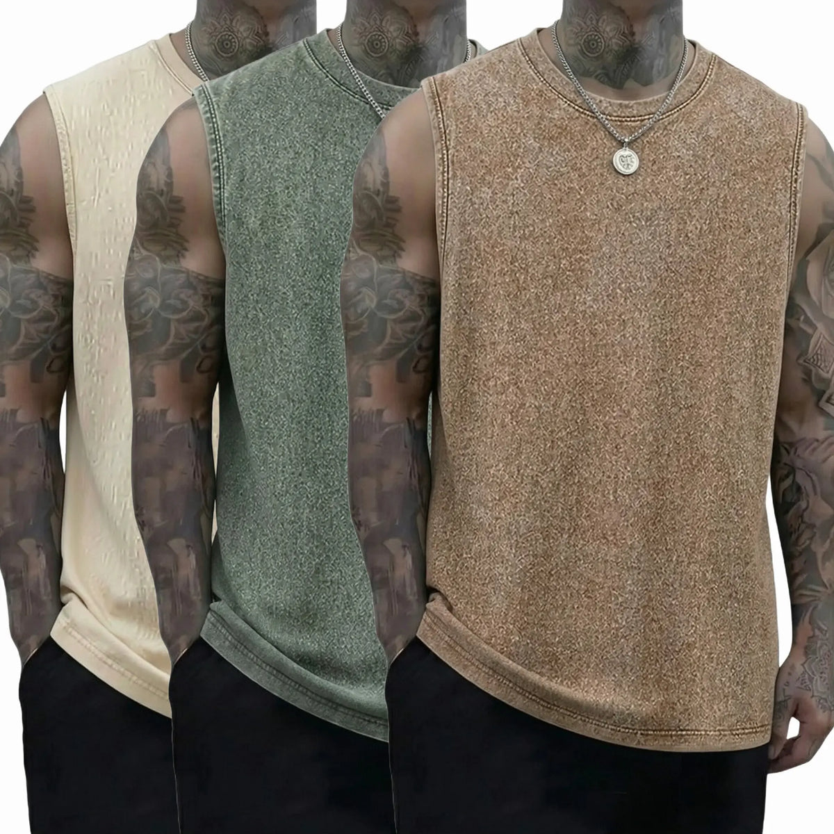 Unisex 3-Pack Vintage Heavyweight Cotton Tank Tops