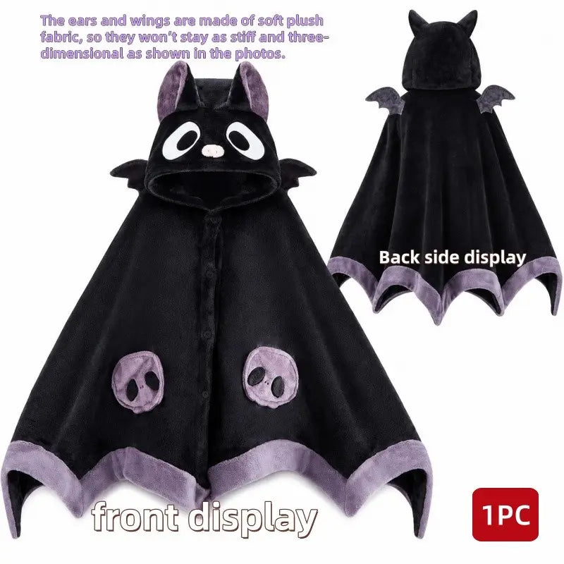 summerween-Unisex Wearable Blanket Bat Hooded Cape, Extra Large Plush Thickened Cape, One Size Fits All, Perfect Holiday Gift, Halloween Christmas Gift