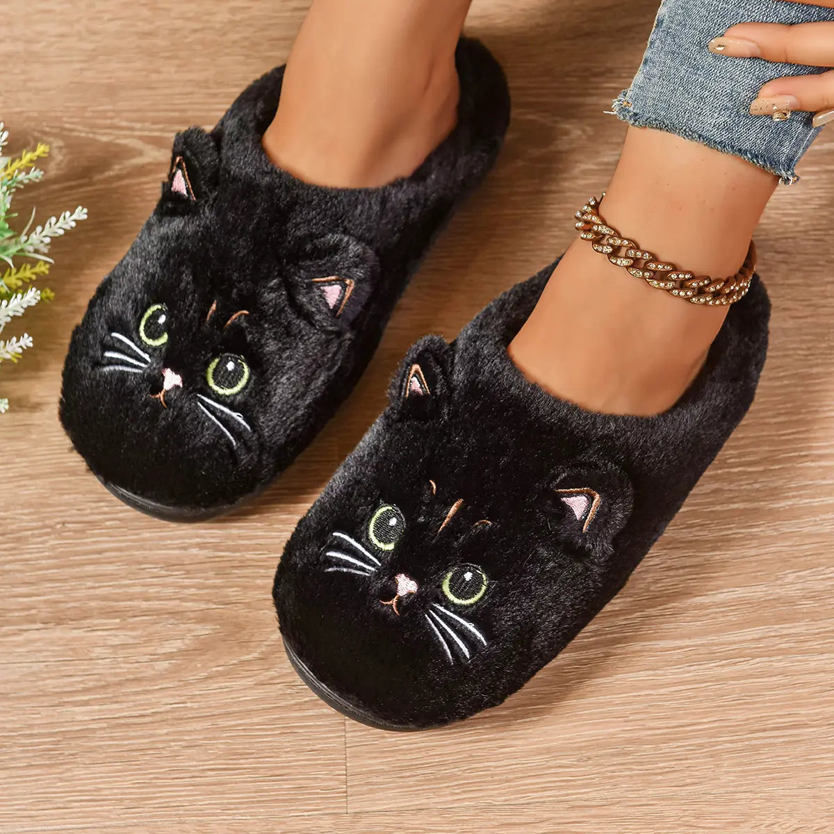 Women's & Men's Cat Theme Faux Fur Fuzzy Fashion Slippers - Winter Warm Cozy House Fur Slides