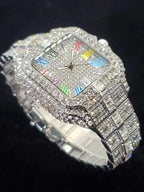 Men's Rhinestone Decorated Square Quartz Watch, Rhinestone Embellished Watch, for Men As Gift with Box, Square Dial, Stainless Steel Wristwatch, Rhinestone Watches