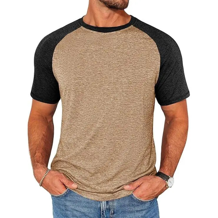 Men's Casual Raglan Short Sleeve Slim Fit T-Shirt (Color Block Baseball Tee)