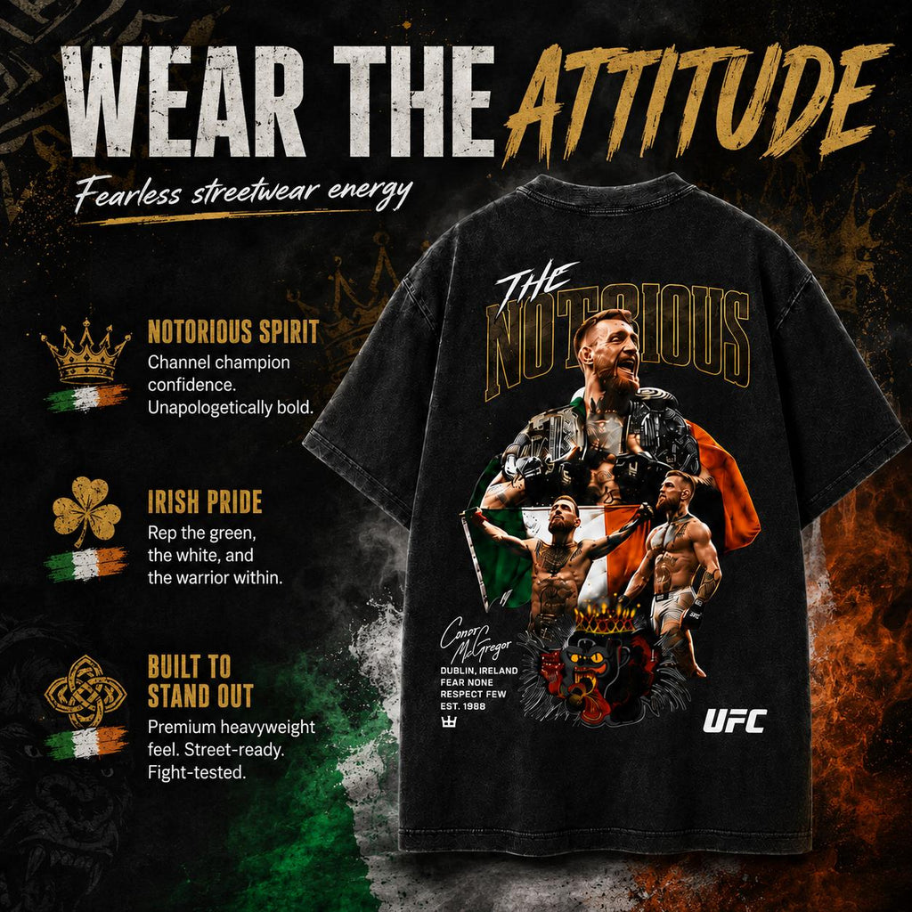 Men's UFC 329 Black Conor McGregor T-Shirt, The Notorious UFC Graphic Tee, UFC MMA Shirt, Gift for Fighters, Sports Apparel,Regular,Grunge