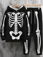 Men's Halloween Skeleton Print Hoodie and Pants Set