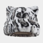 Cute Cat Ear Plush Hat, Fuzzy Leopard Print Winter Beanie, Soft Warm Cuffed Animal Hat for Women and Teens, Daily Wear, Holiday Gift